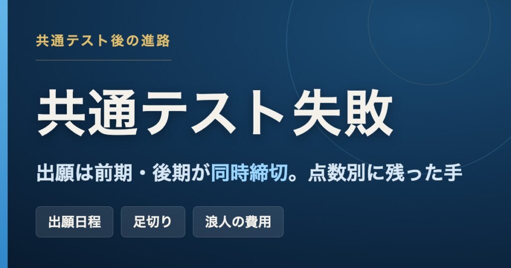 共通テストで思うような結果が出なかったときの進路。国公立の出願は前期・後期が同時締切で、点数別に残っている手を解説