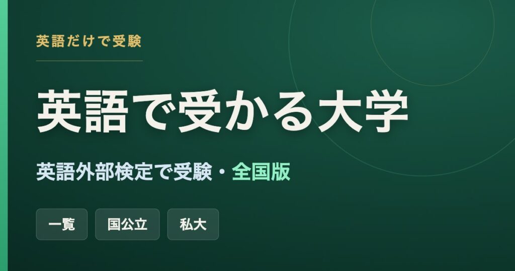 英語だけで受験できる全国の大学（国公立・私立）と英語外部検定活用ルートをまとめた記事のアイキャッチ画像