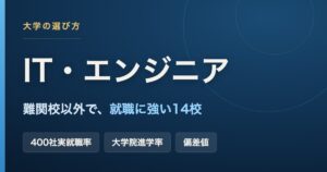 IT・エンジニアに強い大学14校を有名企業400社実就職率・大学院進学率・情報系偏差値の3指標で比較した記事のアイキャッチ画像