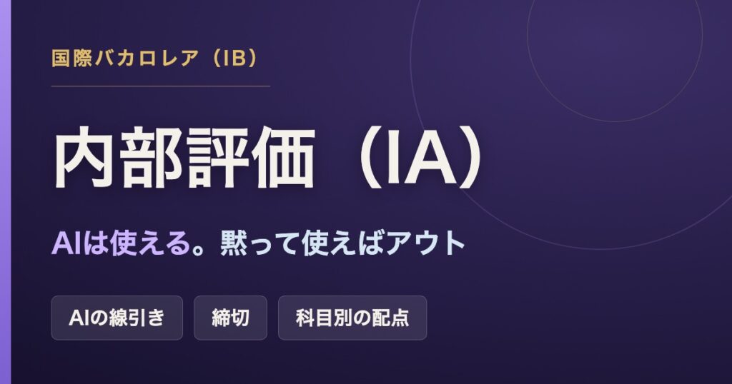 IBの内部評価(IA)の解説。生成AIの使い方の線引き、提出締切に遅れたときの扱い、科目別の配点